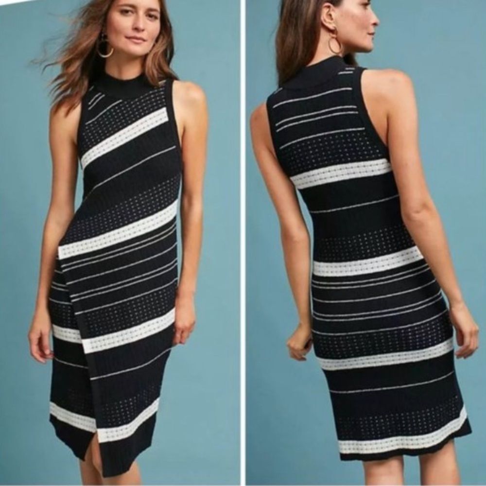 Anthropologie Moth Stripped Asymmetric Knit Sweater Dress